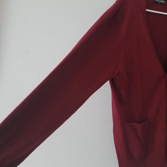 Kallispin wool cashmere blend button up long sleeve  Maroon Cardigan size large - Picture 7 of 8